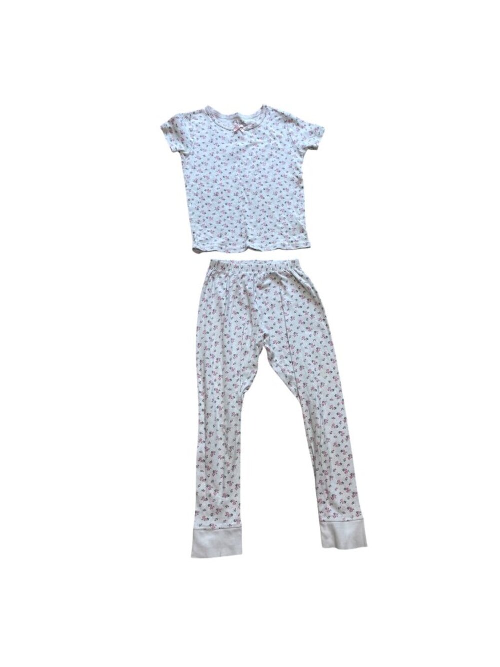 Rene Rofe Floral Pajama Set Girls Size 8 100% Cotton Lightweight Knit Pink Green